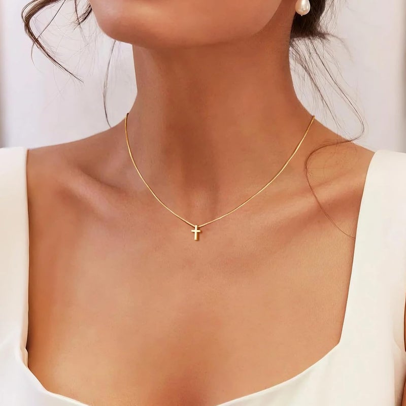 Poxtex Cross Necklace for Women Girls, Dainty 14K Gold Silver Plated Cross Choker Pendant Jewelry Non Tarnish Waterproof Trendy Cute Simple Small Necklace Easter Christian Baptism Religious Faith Jewelry Gifts - Image 3